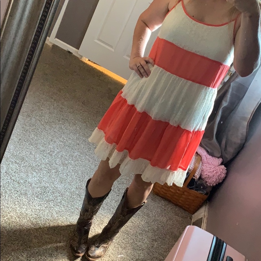 Super cute coral and Lace Dress size Large